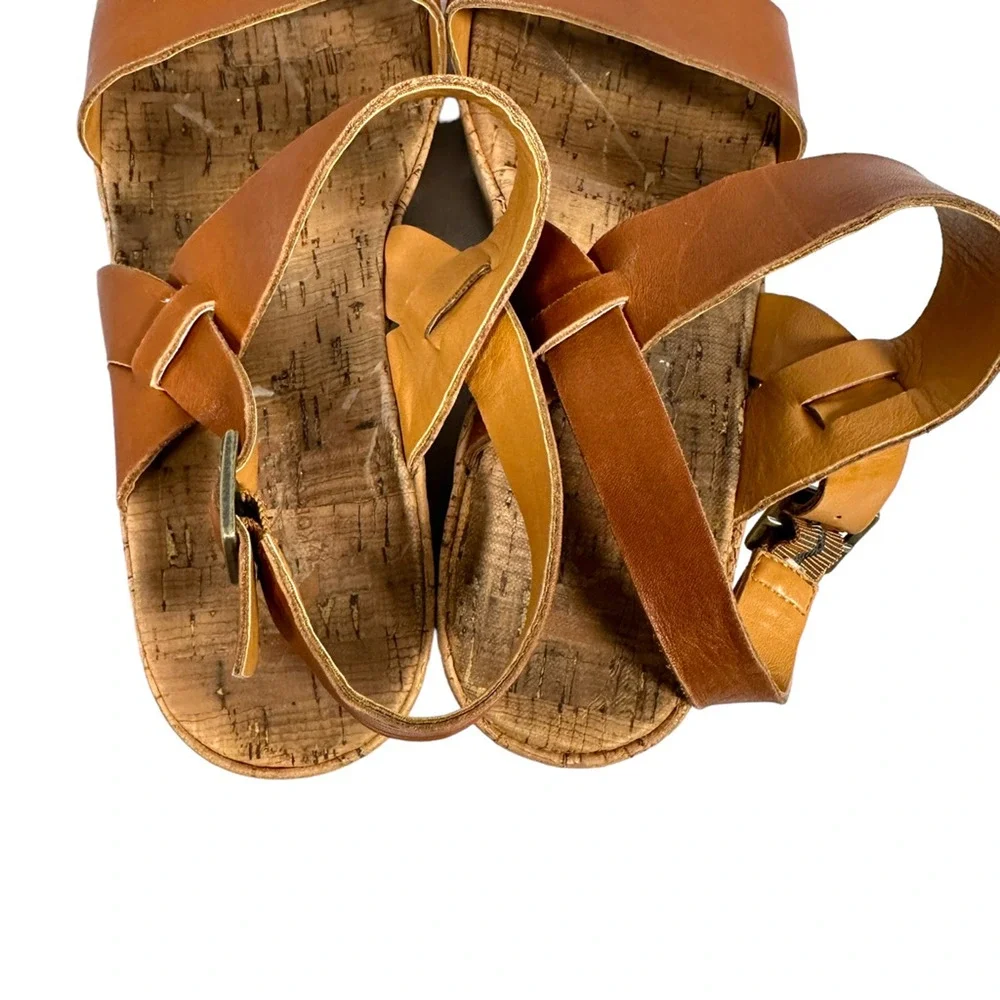 Korks By Kork Ease Platform Wedge Sandals Womens‎ 9 Brown Leather Slingback